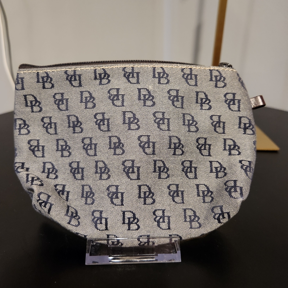 Dooney & Bourke Monogram Gray And Blue Canvas Pouch